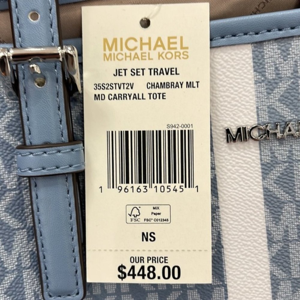 Michael Kors Jet Set Travel Medium Carryall Tote Chambray Multi - Picture 16 of 16